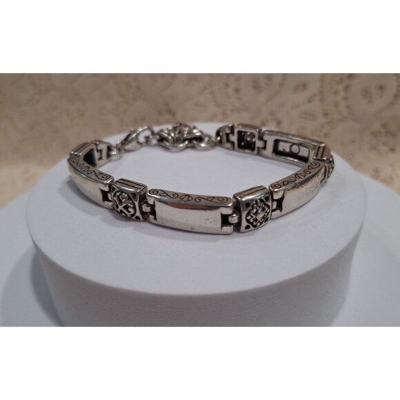 Vintage Brighton Tribeca Silver-tone Rectangle Hollow Scrolled Square Link Brace - Picture 1 of 10